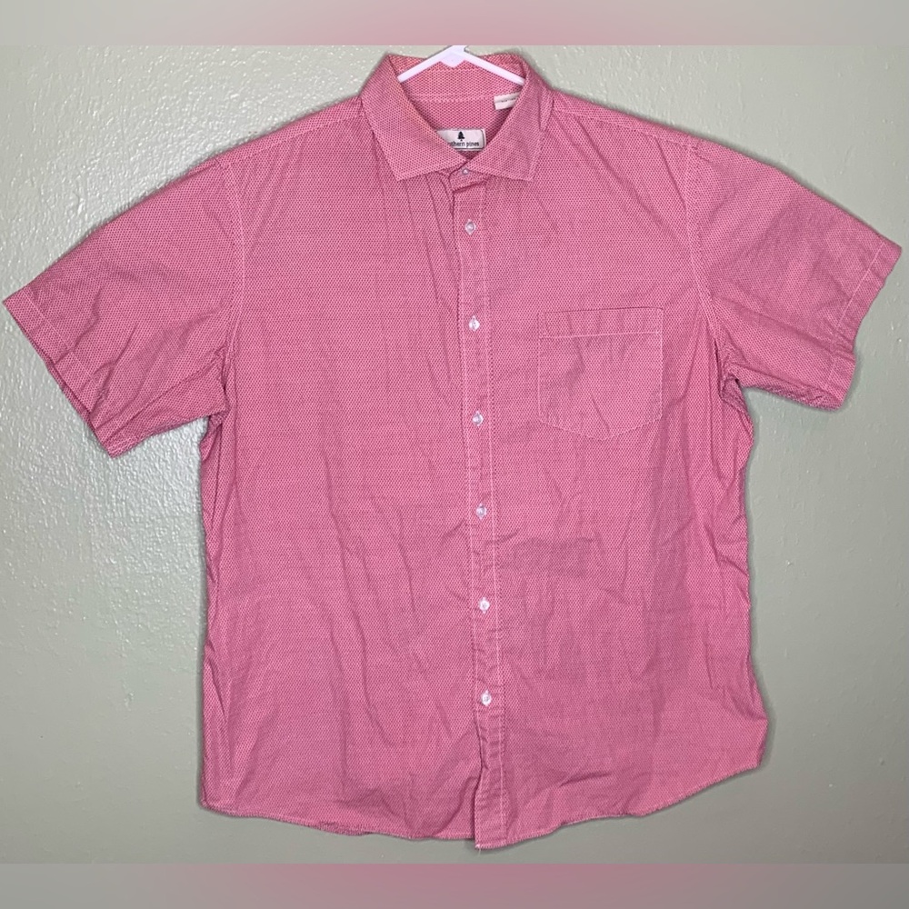 Southern Pines Mens Sz XL Red White Geometric Y Pattern Casual Button Down Shirt